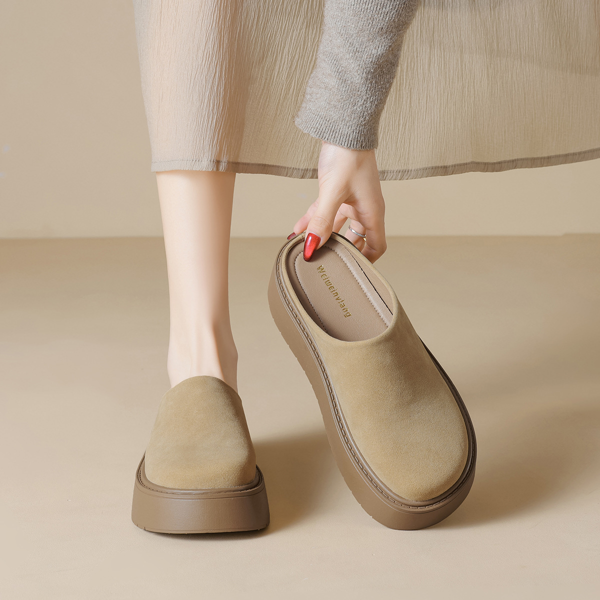 DM-YW12 | Suede & Cork Retro All-Season Chunky Platform - Jinjiang Dingmao Shoes Co., Ltd.