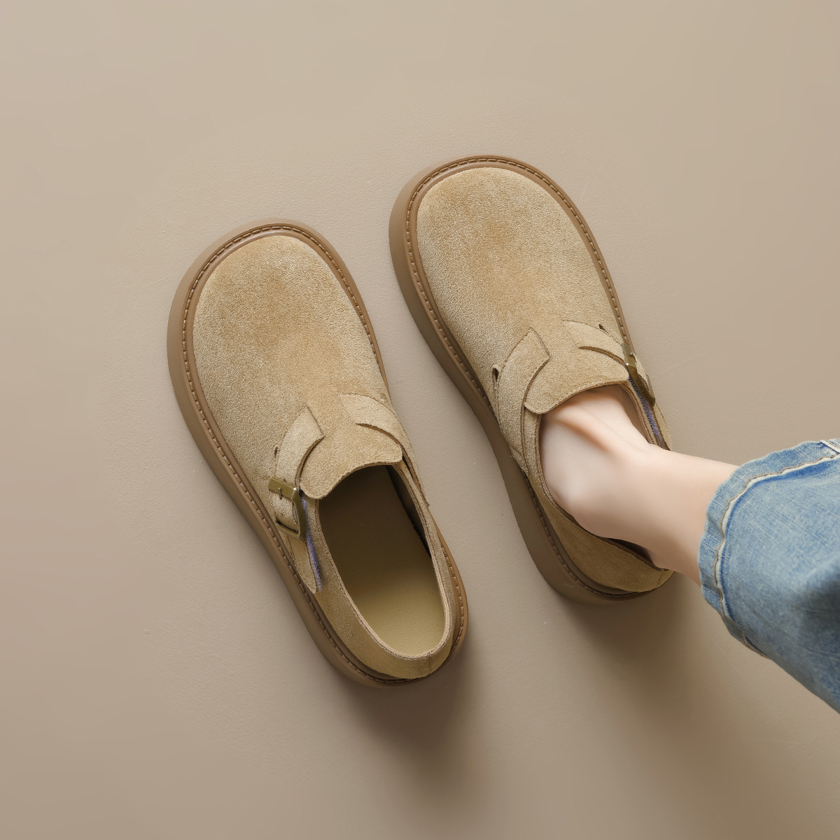 DM-YW17 | Suede & Cork Winter Shearling Fur-Lined Chunky - Jinjiang Dingmao Shoes Co., Ltd.