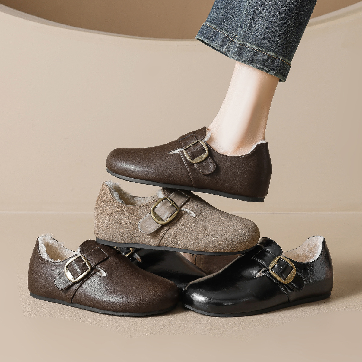 DM-YW2852 | Suede & Cork Winter Shearling Fur-Lined - Jinjiang Dingmao Shoes Co., Ltd.