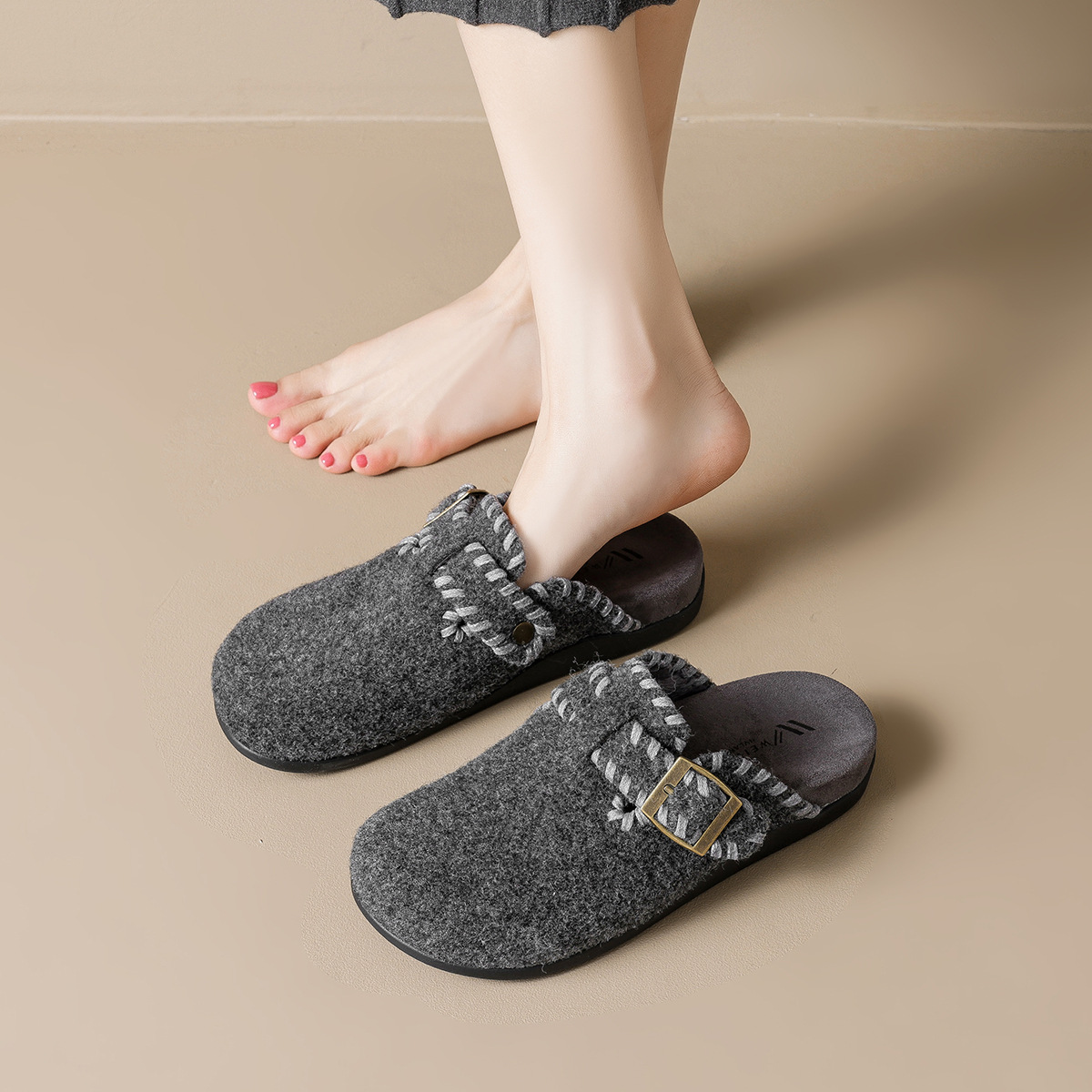 DM-YW21 | Suede & Cork Winter Shearling Fur-Lined Chunky - Jinjiang Dingmao Shoes Co., Ltd.