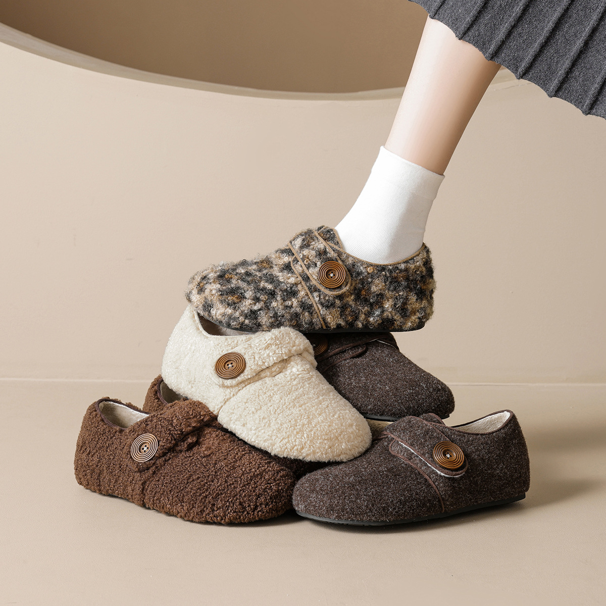 DM-YW2852 | Suede & Cork Winter Shearling Fur-Lined - Jinjiang Dingmao Shoes Co., Ltd.