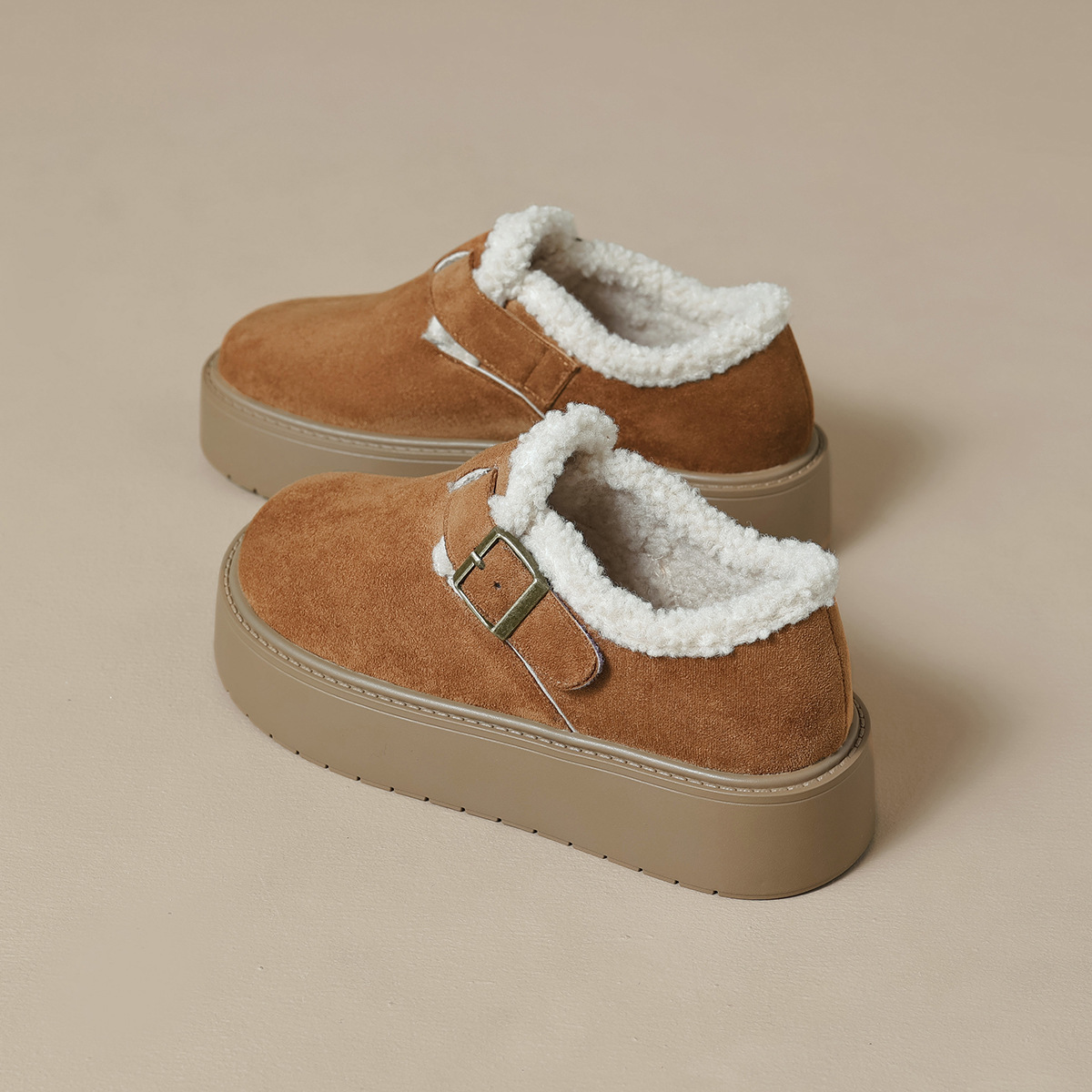 DM-YW36 | Suede & Cork Winter Shearling Fur-Lined Chunky - Jinjiang Dingmao Shoes Co., Ltd.