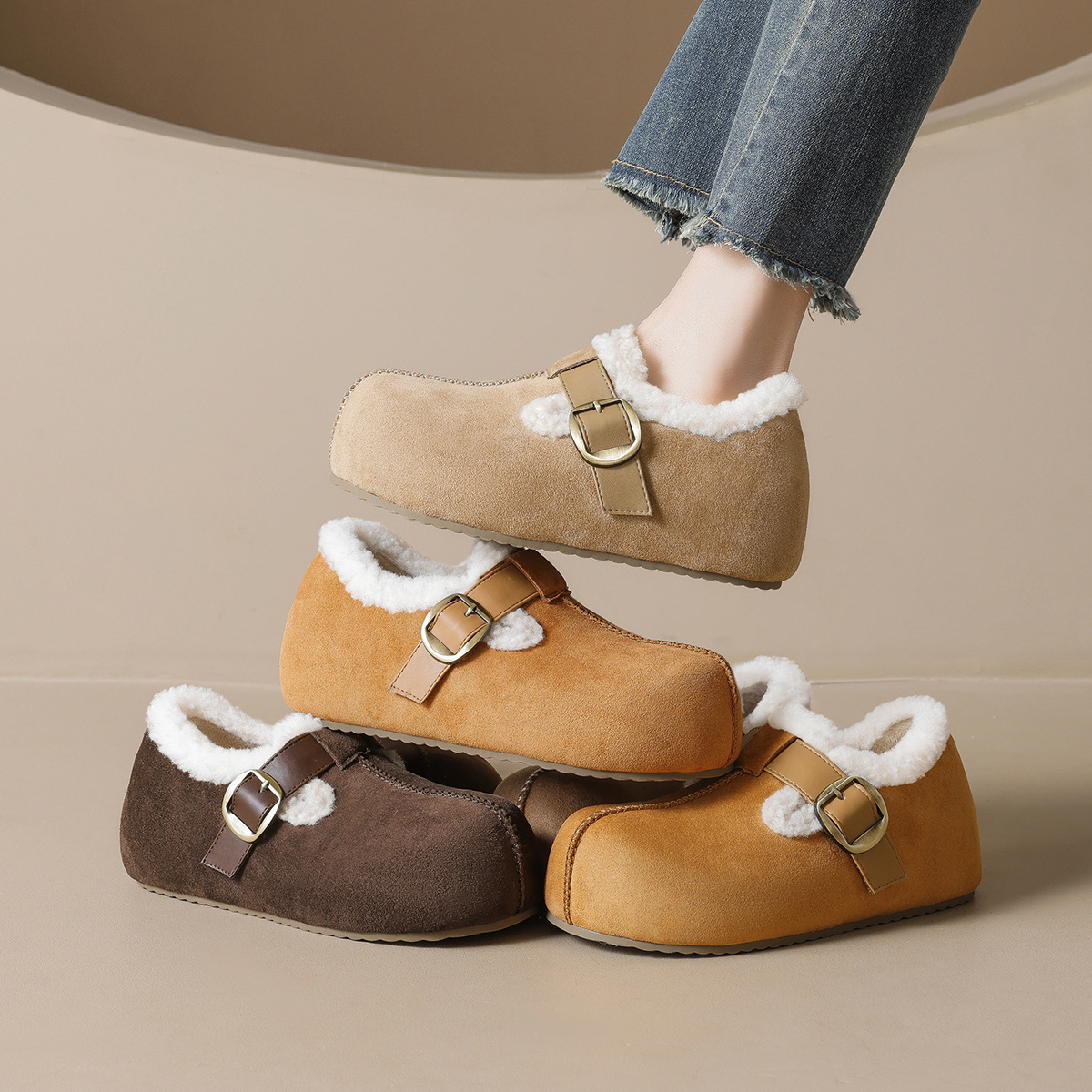 DM-YW40 | Suede & Cork Winter Shearling Fur-Lined - Jinjiang Dingmao Shoes Co., Ltd.