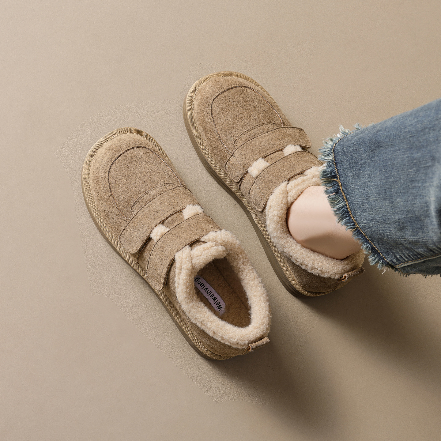 DM-YW43 | Suede & Cork Winter Shearling Fur-Lined Chunky - Jinjiang Dingmao Shoes Co., Ltd.