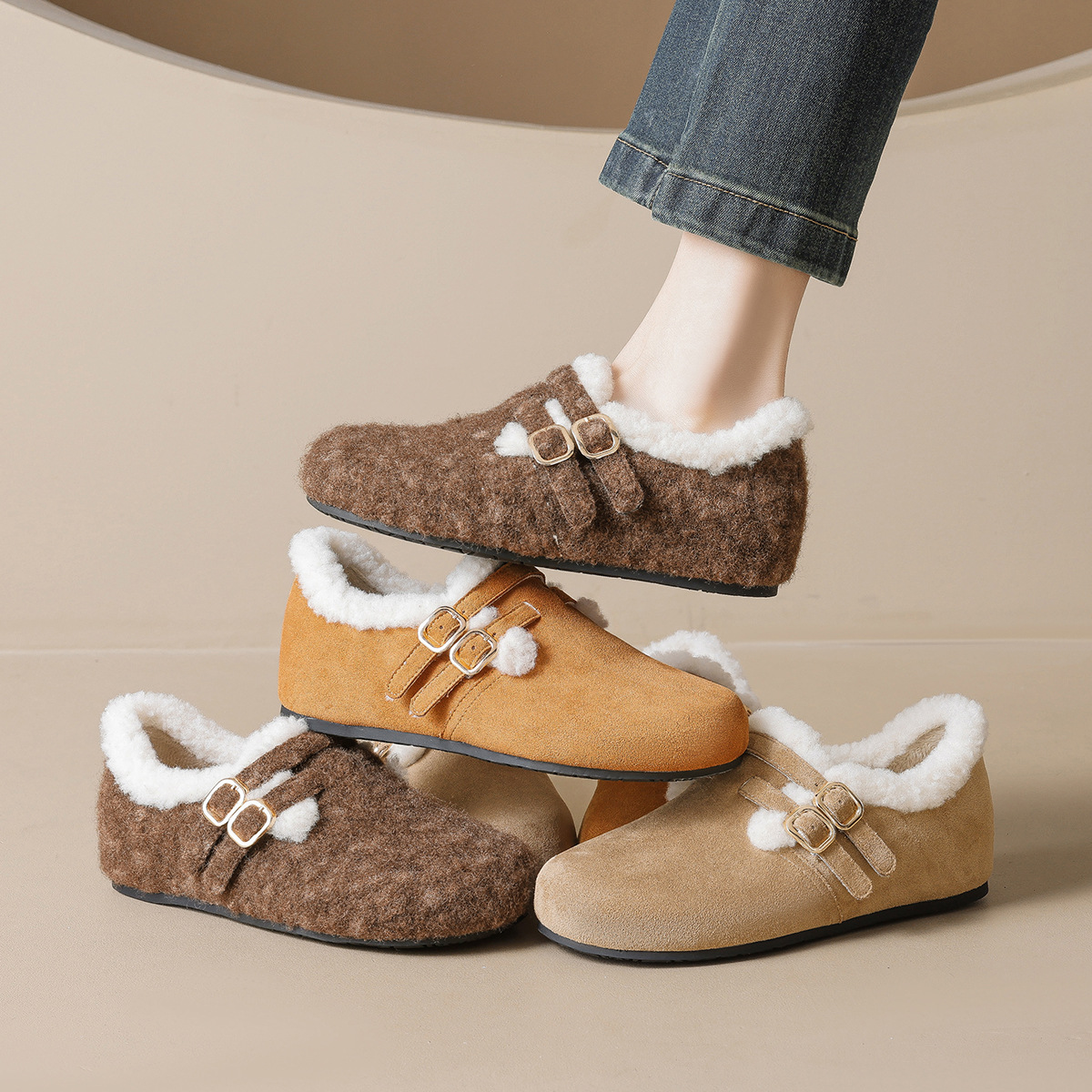 DM-YW2852 | Suede & Cork Winter Shearling Fur-Lined - Jinjiang Dingmao Shoes Co., Ltd.