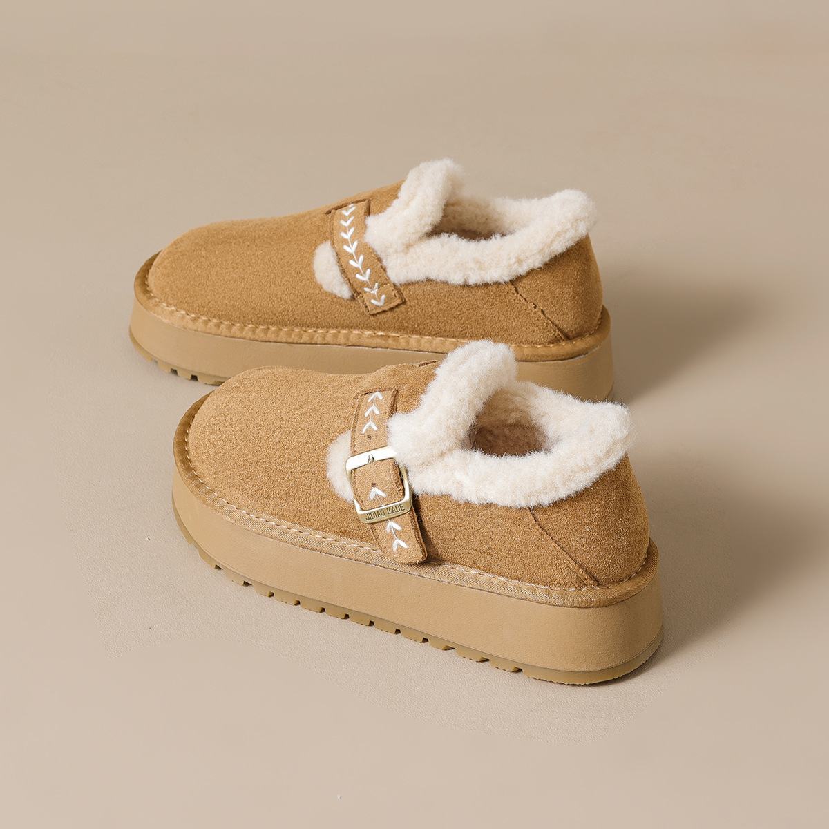 DM-YW53 | Suede & Cork Winter Shearling Fur-Lined Chunky - Jinjiang Dingmao Shoes Co., Ltd.