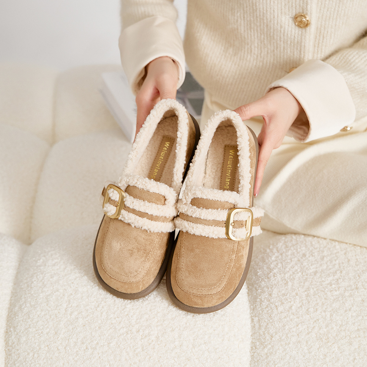 DM-YW59 | Suede & Cork Winter Shearling Fur-Lined Chunky - Jinjiang Dingmao Shoes Co., Ltd.