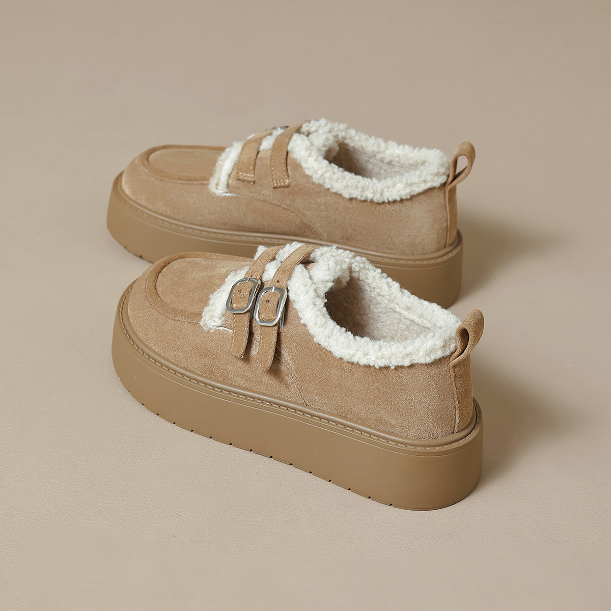 DM-YW61 | Suede & Cork Winter Shearling Fur-Lined Chunky - Jinjiang Dingmao Shoes Co., Ltd.