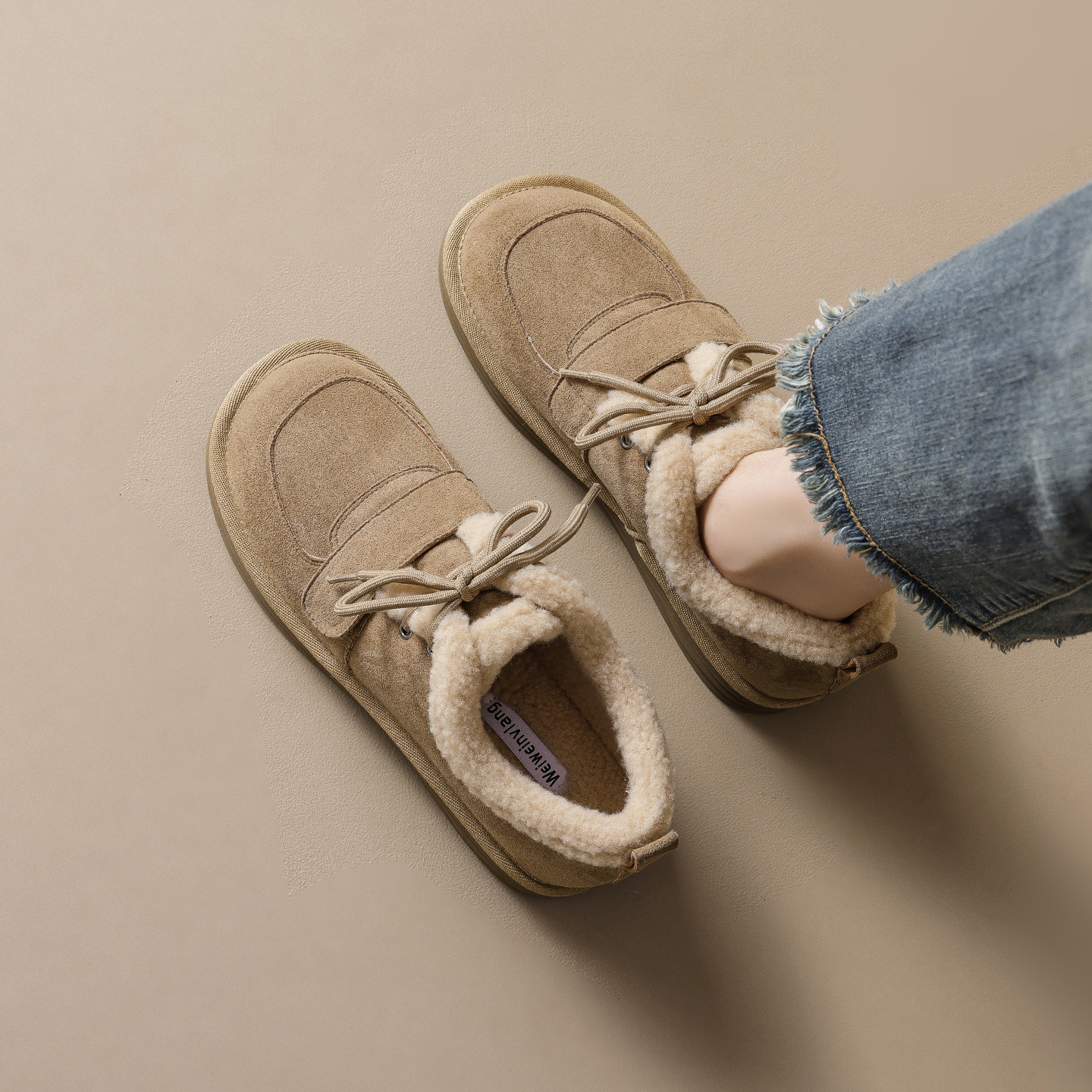 DM-YW67 | Suede & Cork Winter Shearling Fur-Lined Chunky - Jinjiang Dingmao Shoes Co., Ltd.