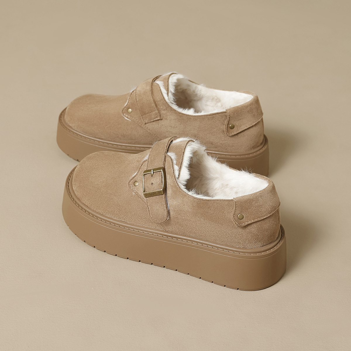 DM-YW68 | Suede & Cork Winter Shearling Fur-Lined Chunky - Jinjiang Dingmao Shoes Co., Ltd.