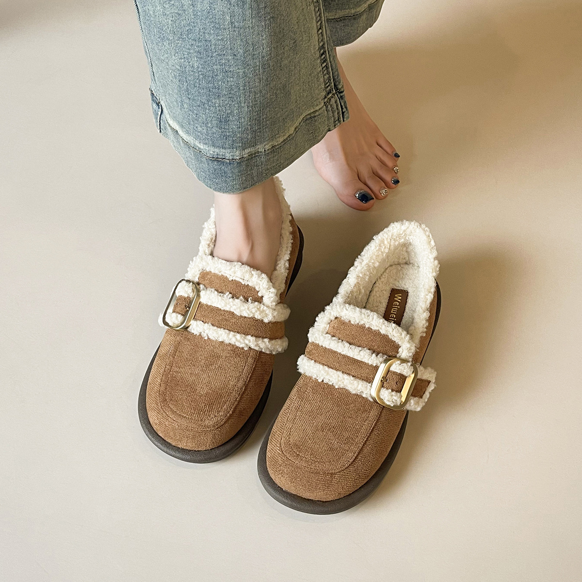 DM-YW69 | Suede & Cork Winter Shearling Fur-Lined Chunky - Jinjiang Dingmao Shoes Co., Ltd.