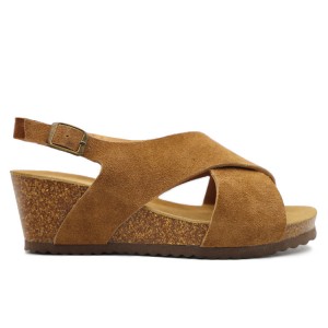 DM-FS205 | Genuine Leather Women Cross Strap Wedge Cork - Jinjiang Dingmao Shoes Co., Ltd.