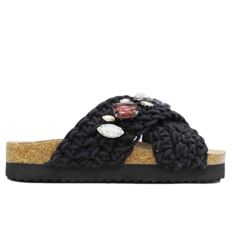 DM-FS214 | Ladies Rehinstone Braided Cottone Footbe Cork - Jinjiang Dingmao Shoes Co., Ltd.
