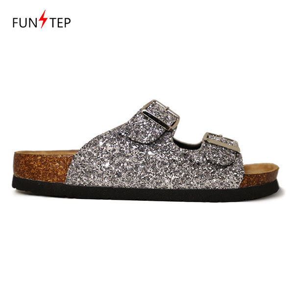 DM-FS217 | Classic Summer Women Glitter Two Strap F Cork - Jinjiang Dingmao Shoes Co., Ltd.