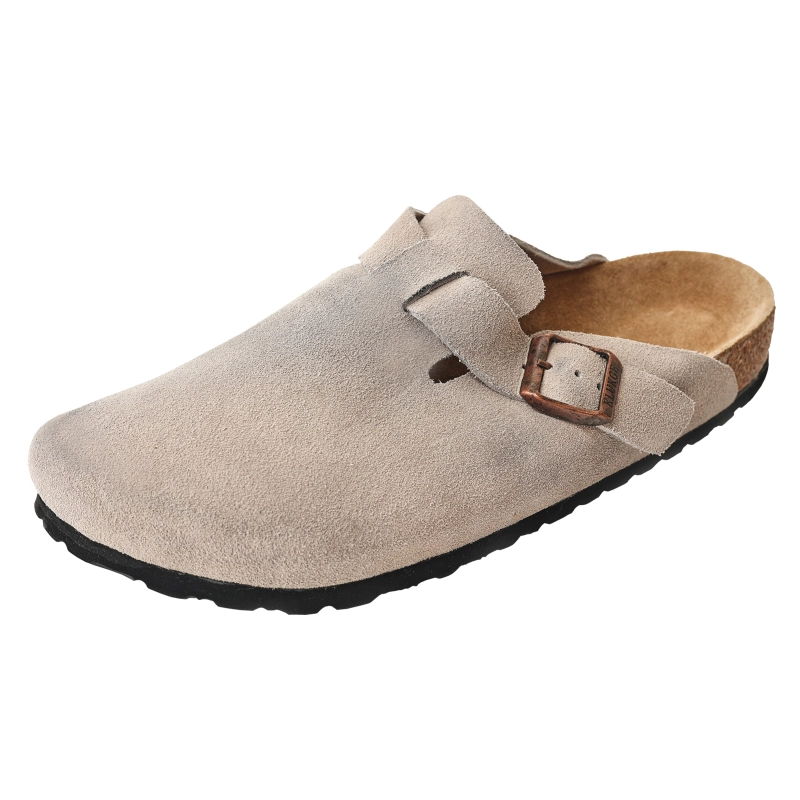 Boston-Style Suede & Natural Cork Footbed Closed-Toe Clog - Jinjiang Dingmao Shoes Co., Ltd.