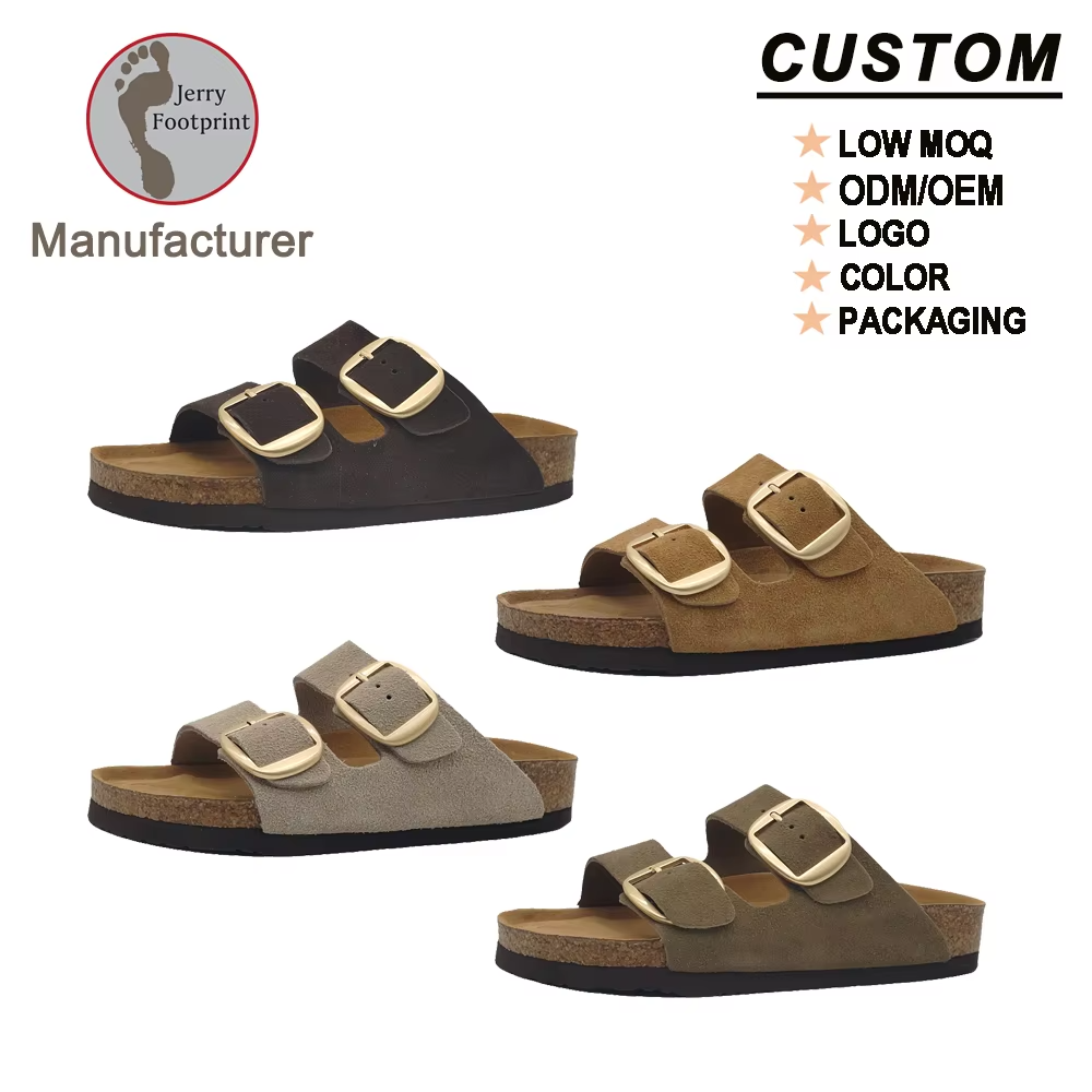 DM-WS17 | Premium Suede Cork Footbed Two-Strap Sandals - Jinjiang Dingmao Shoes Co., Ltd.